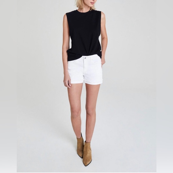 NWT AG Hailey Ex Boyfriend Roll-up Cuffed White Denim Shorts Size 32 - Picture 1 of 15